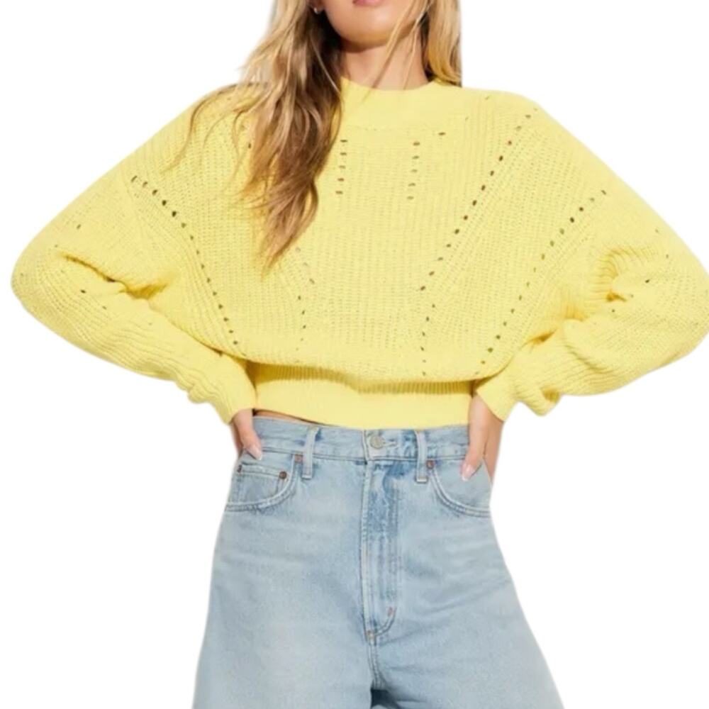 NWT Spiritual Gangster Harper Sweater Yellow Pointelle Cotton Cashmere Size XL